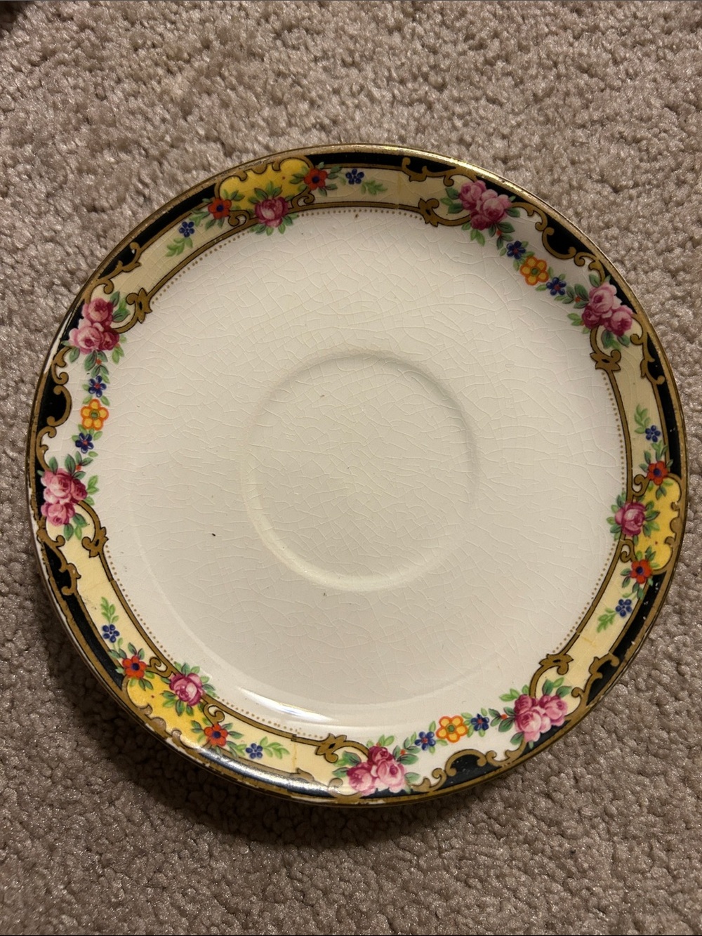 Porcelain Floral Saucer in Cream, Pink and Yellow